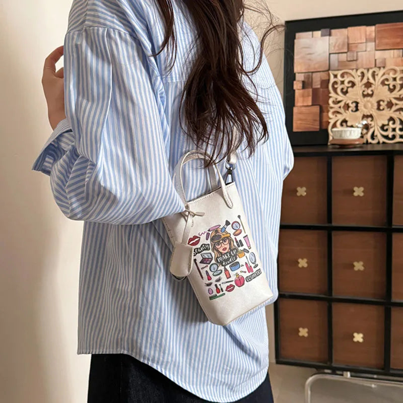 Luxury Mini Bucket Plaid PU Leather Crossbody Bag