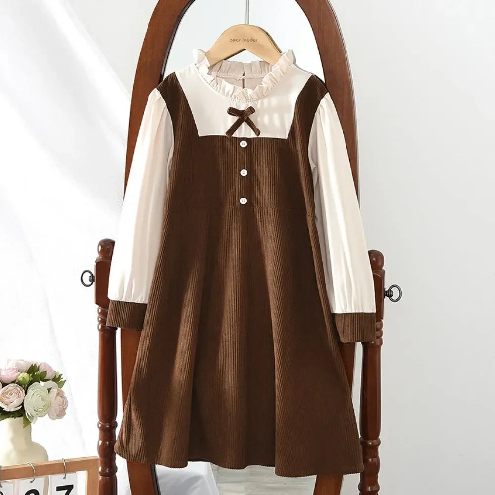 Autumn College Style Casual Lace Long Sleeved Bow Dress