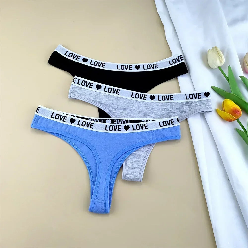 3Pcs "Love" Letters Cotton Sexy G-string