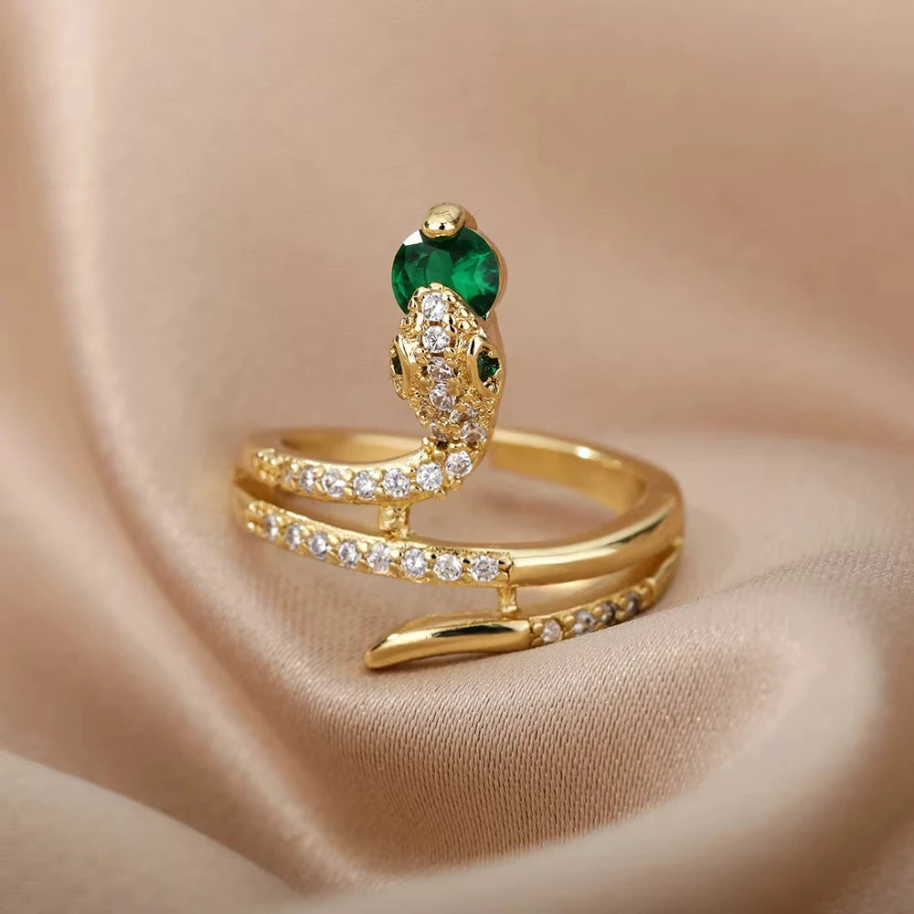 خواتم ثعبان من الفولاذ المقاوم للصدأ مطلية بالذهب 316L