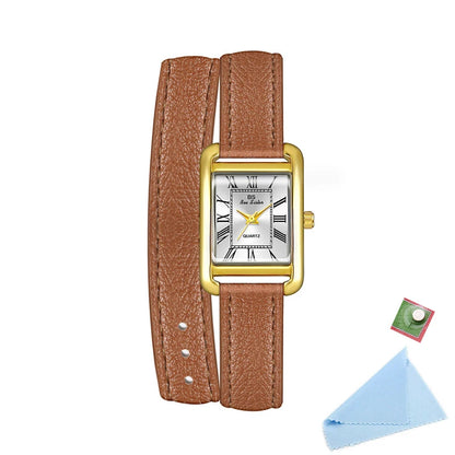 ساعة مربعة من الجلد باللون الوردي الذهبي العتيق