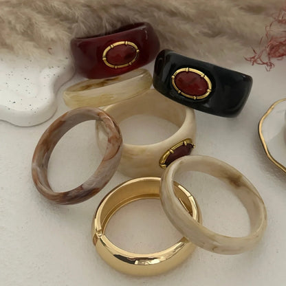 Vintage Irregular Resin Wide Bangle Inlaid Imitation Redstone Bracelets