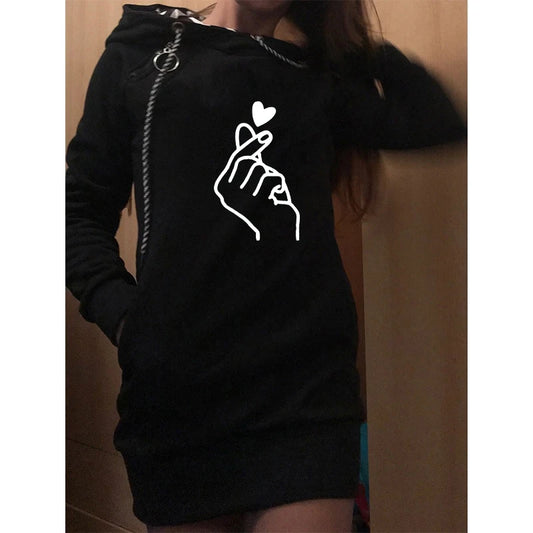 Sweater Long Sleeve Hoodie Dress A