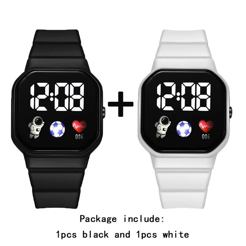 2Pcs/set Kids Sports LED Digital Spaceman Silicone Strap Electronic Wristwatch