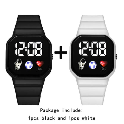 2Pcs/set Kids Sports LED Digital Spaceman Silicone Strap Electronic Wristwatch