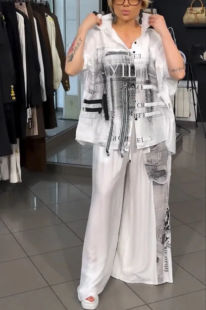 Long Sleeve Button Shirt & Wide Leg Pants Set