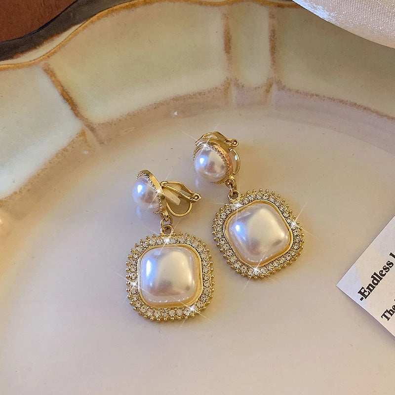French Vintage Imitation Pearl Clip on Earrings