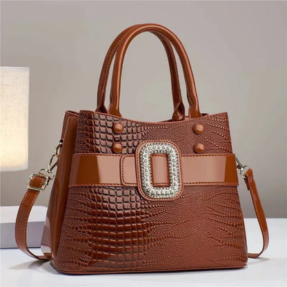 3-Layer Bright Leather Shoulder Large Capacity Tote Bag