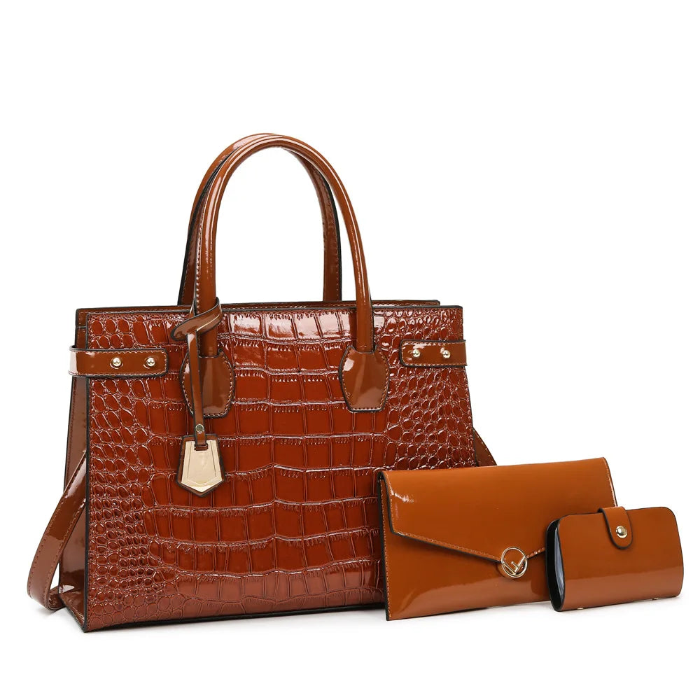 Retro Crossbody Crocodile Pattern Texture Bag Set
