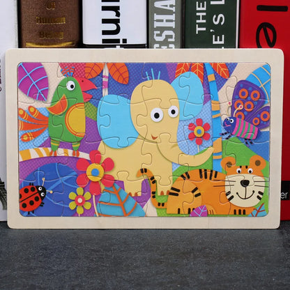 24 Pieces Puzzles Cartoon Animal Wood Jigsaw Learning Toys