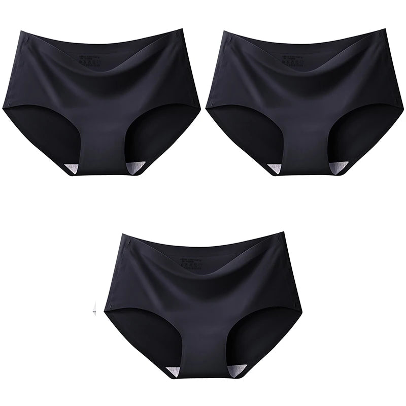3Pcs/Set Large Size Mid-waist Ice silk Lingerie