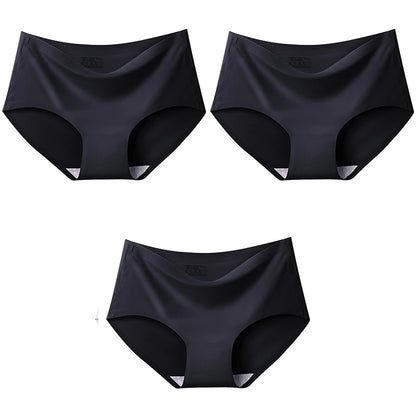 3Pcs/Set Large Size Mid-waist Ice silk Lingerie