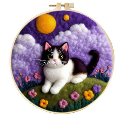 CHENISTORY Diy Poke Wool Felt Animals Cat Wool Needle Felt Set