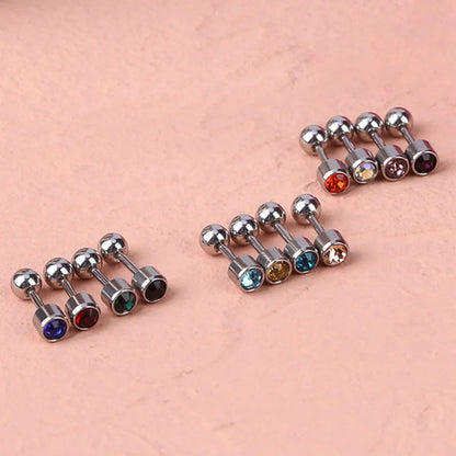 2Pcs Surgical Steel Crystal Screw Ball Stud Earrings
