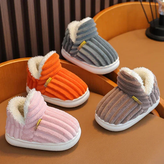 Stripe Plush Slippers Wrap Warm Cotton Shoes