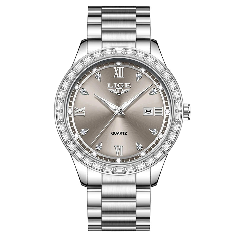 Elegant luminous stainless steel quartz watch