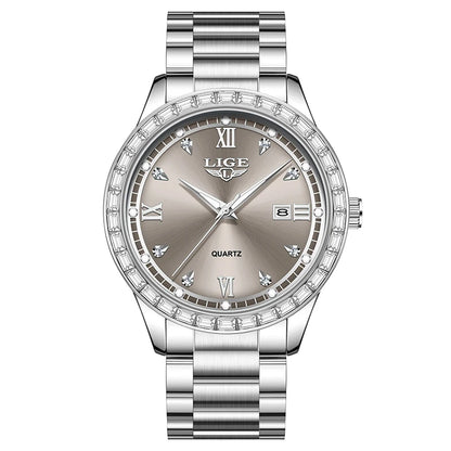 Elegant luminous stainless steel quartz watch