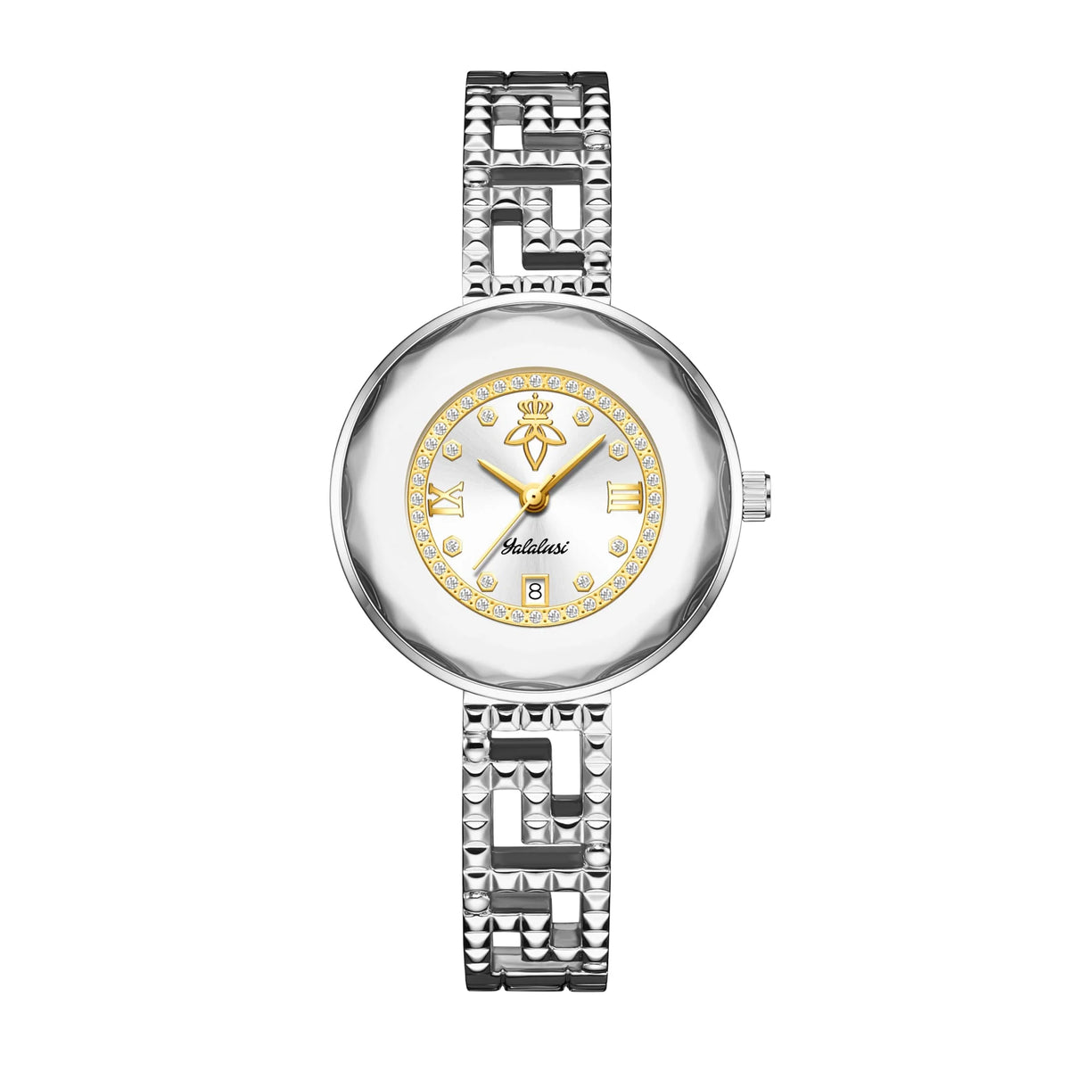 Round Dial Luxury Diamond-Studded Water-Resistant Quartz Bracelet Watch