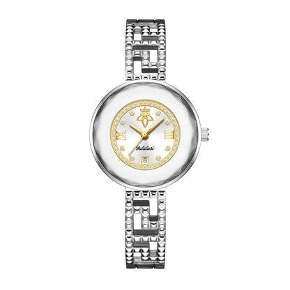 Round Dial Luxury Diamond-Studded Water-Resistant Quartz Bracelet Watch