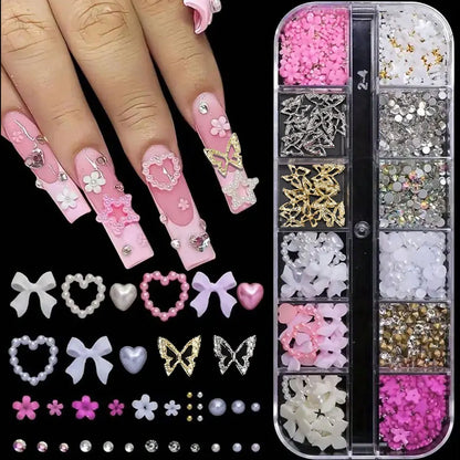12/15Grids Acrylic Flower Nail Charms Mix Colors Set