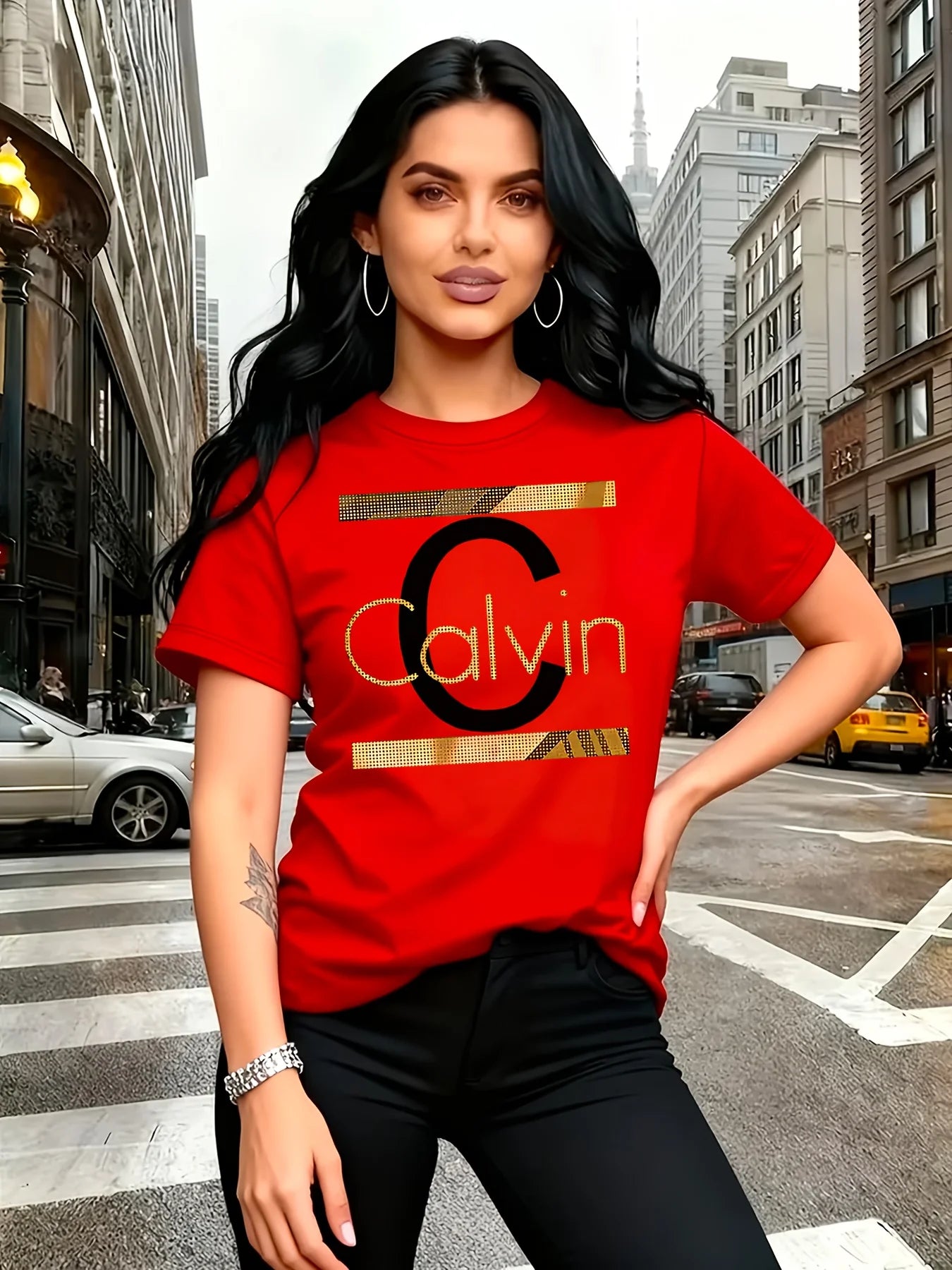 Calvin Letter Print Top T-Shirt