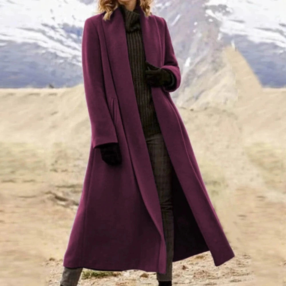 Plus Size Extra Long Woolen Loose Casual Wool Blend Coat
