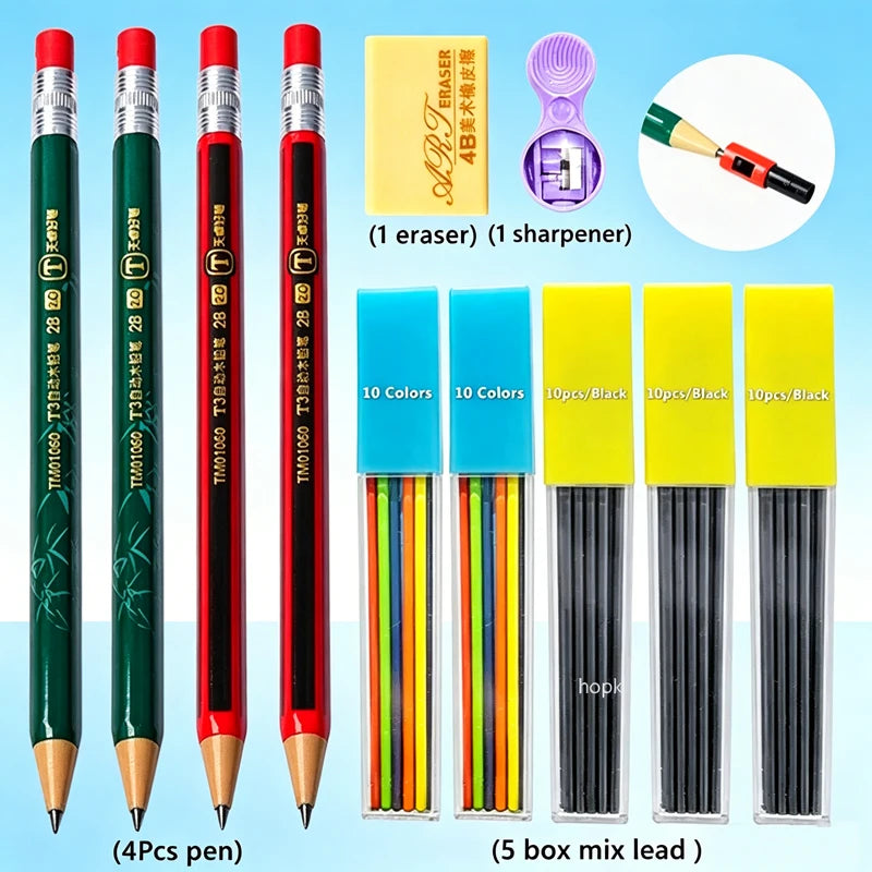 Mechanical Pencils Set 2B 2.0mm Automatic Student Drawing Pencil