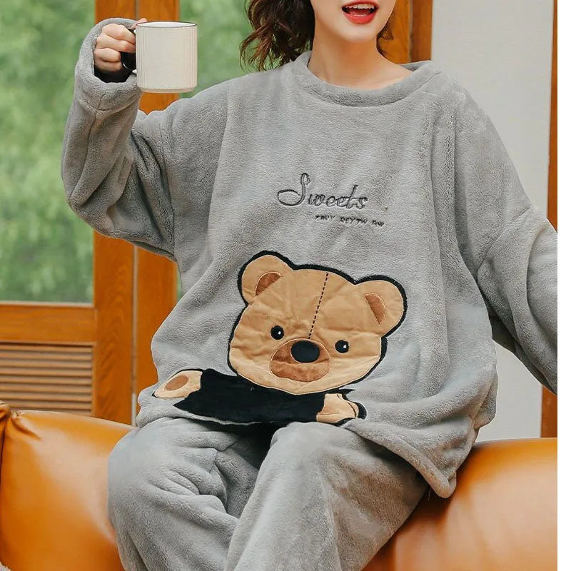 Thickened Warm Large Size Padded Fall Pajamas Set