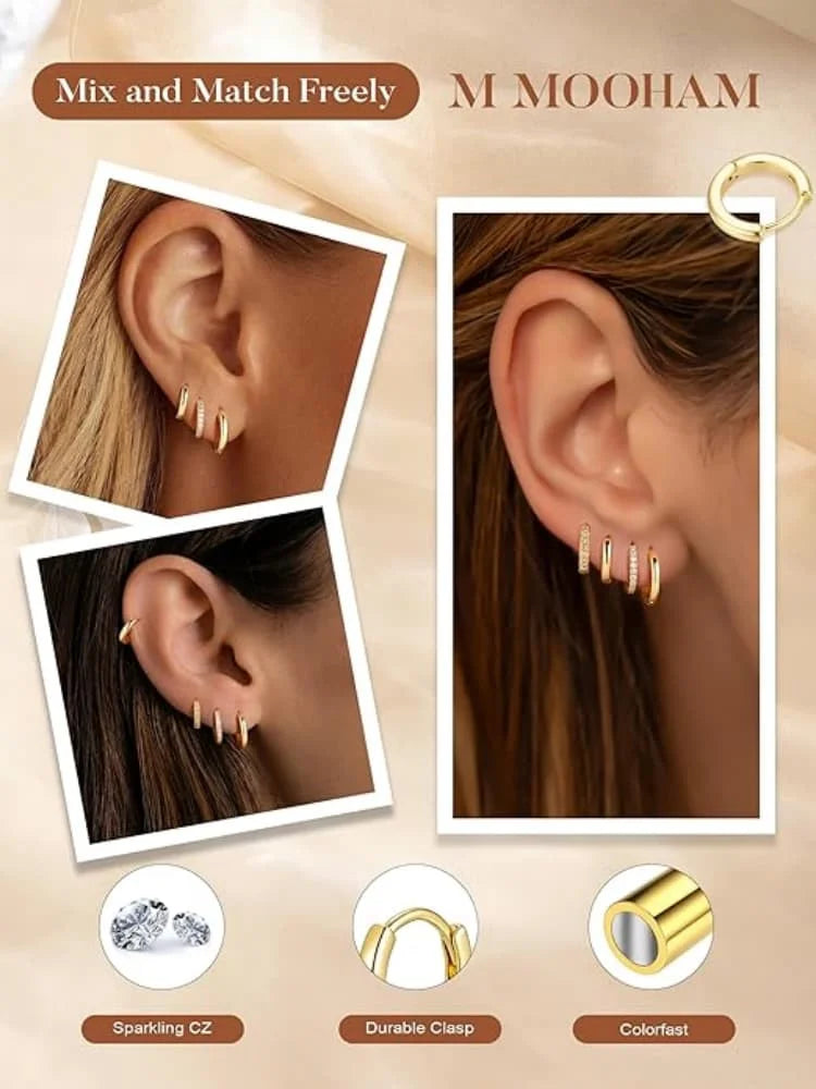 4 Pairs 925 Silver Plated CZ Hoop Cartilage Helix Sparkling Cubic Zirconia Earrings  Set