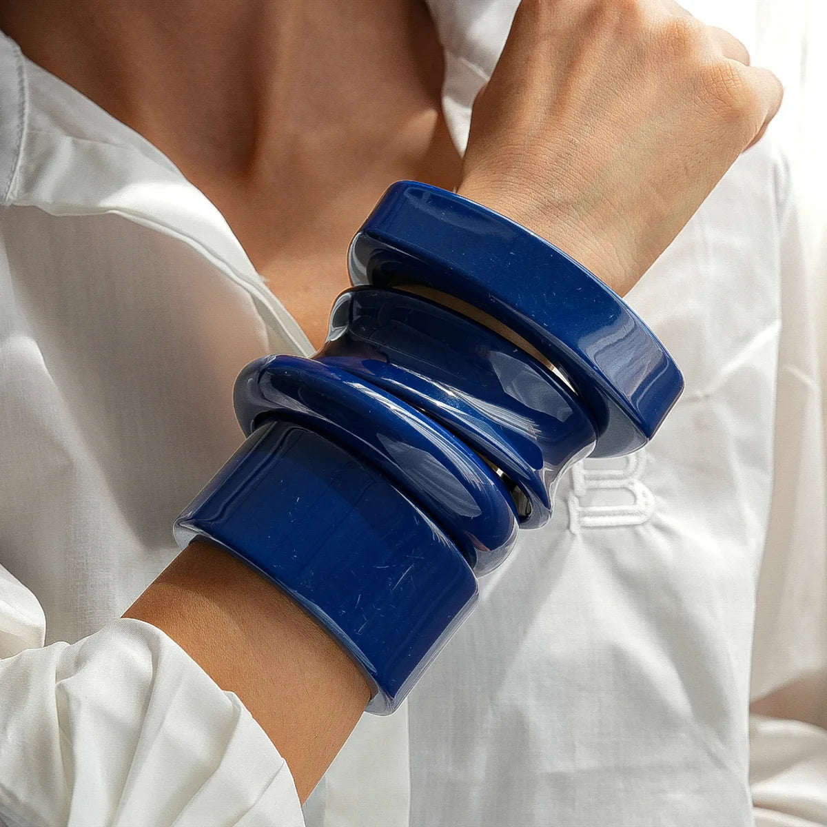 Sparkly Chunky Blue Geometric Acrylic Resin Bangles Rings