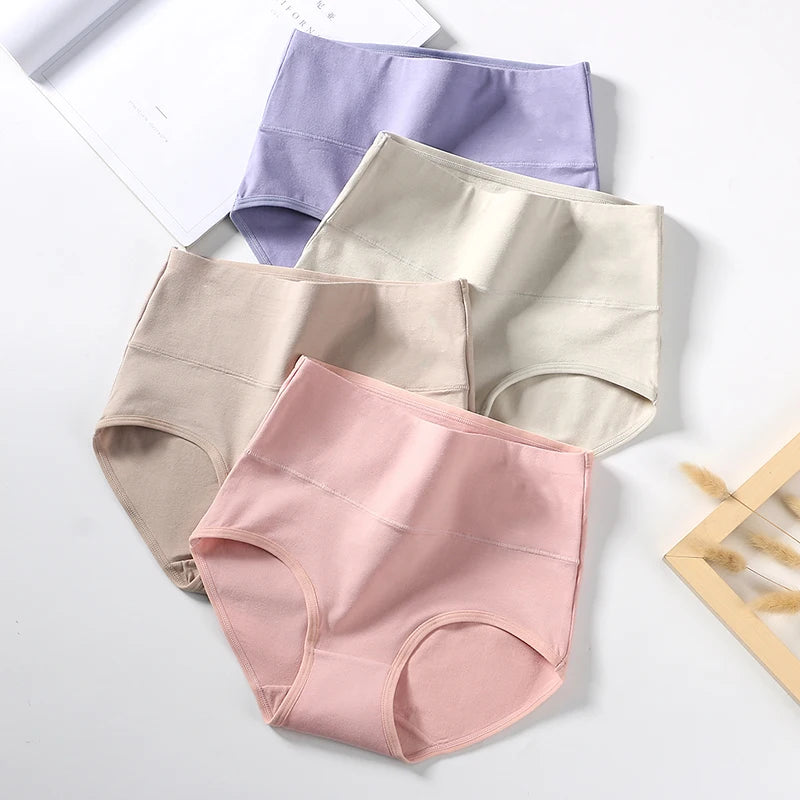 4PCS High Waist Cotton Underpants Plus Size Lingerie