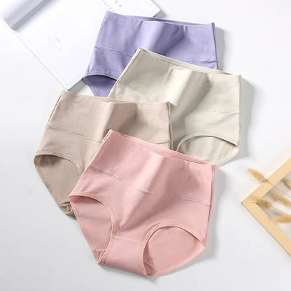 4PCS High Waist Cotton Underpants Plus Size Lingerie