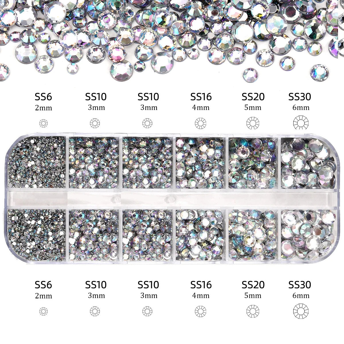 2400pcs+ Shiny Clear Crystal Gems Nail Rhinestones