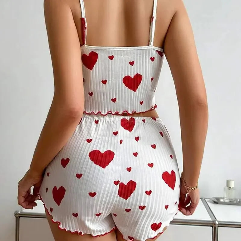 Breathable Soft Casual Love Printed Pyjama Set