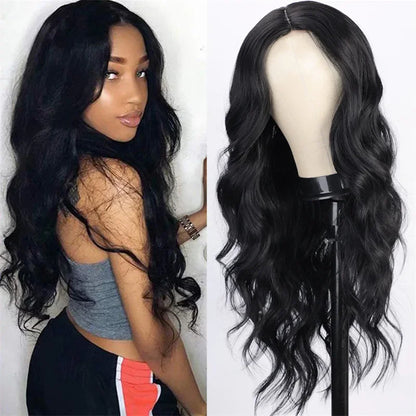 black synthetic Big waves long curly hair fluffy long hair wig