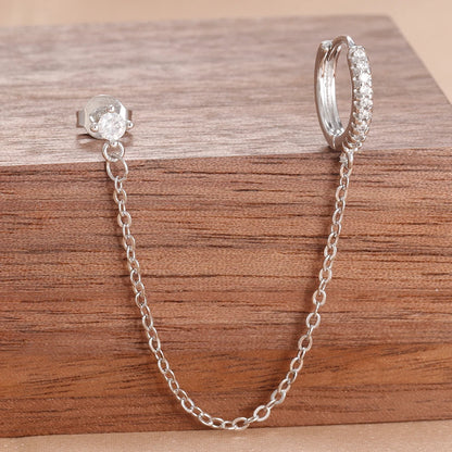 Stainless Steel Gold Color Chain Dangle Drop Zirconia Earrings