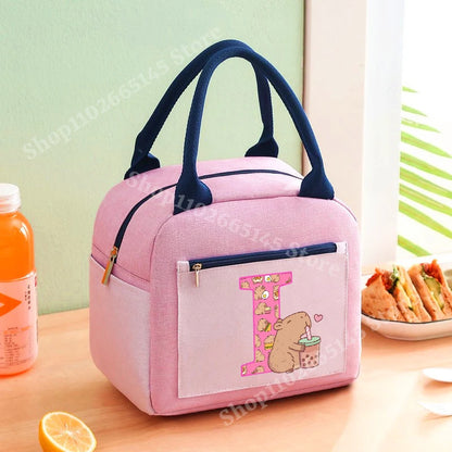 Lunch Bag Anime Capybara Letter A-Z Handbag Girls School