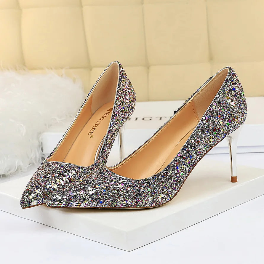 High Heels Pumps Glitter Gold Silver Shoes