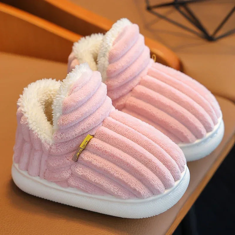 Stripe Plush Slippers Wrap Warm Cotton Shoes