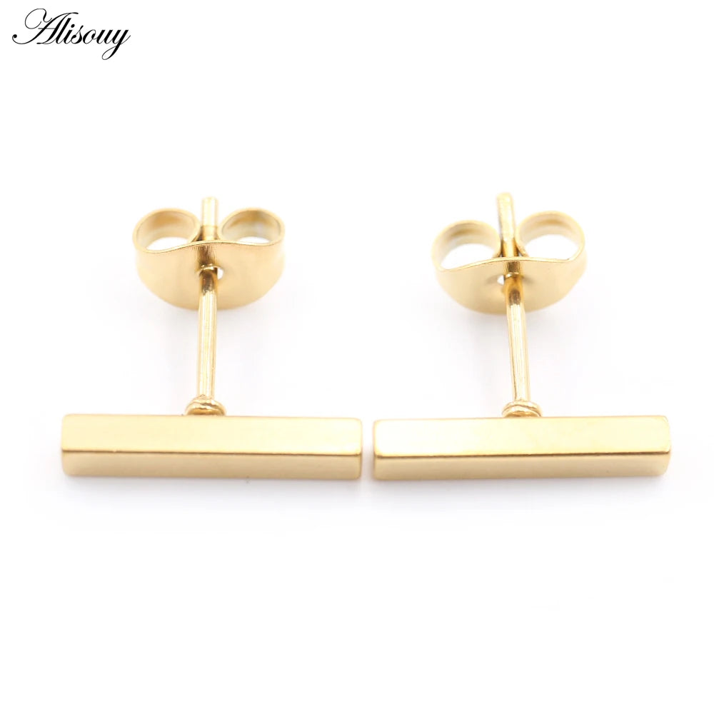 Bar Ball Geometric Long Square Ear Stud Earring