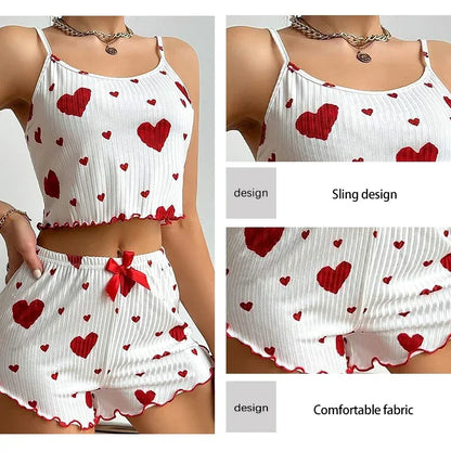Short Tank Ventilate Soft Casual Love Printing Pyjama Set