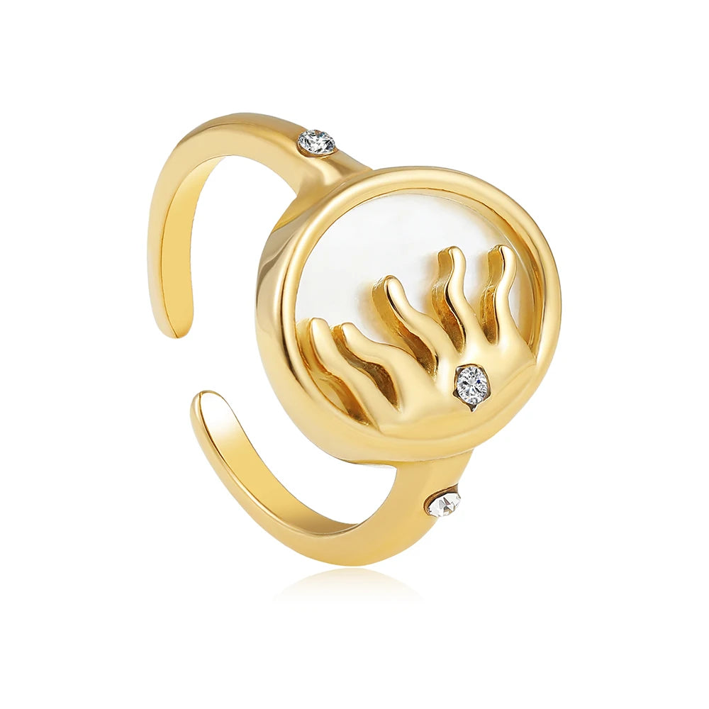 Creative Gold Plated Stainless Steel Simple Geometric Round Natural Stone Ring