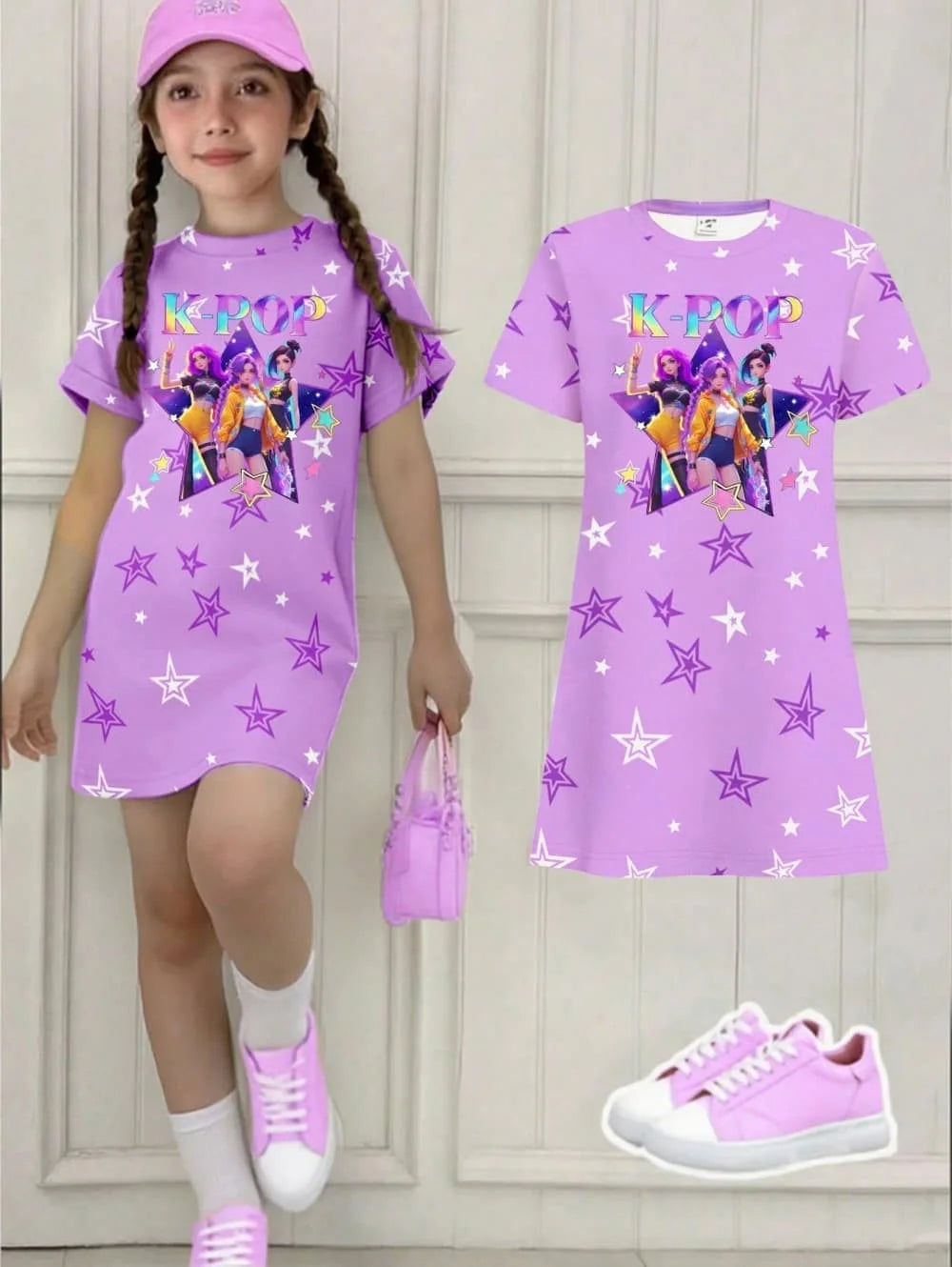 Kpop Cartoon Graphic Funny Short Sleeve Dress