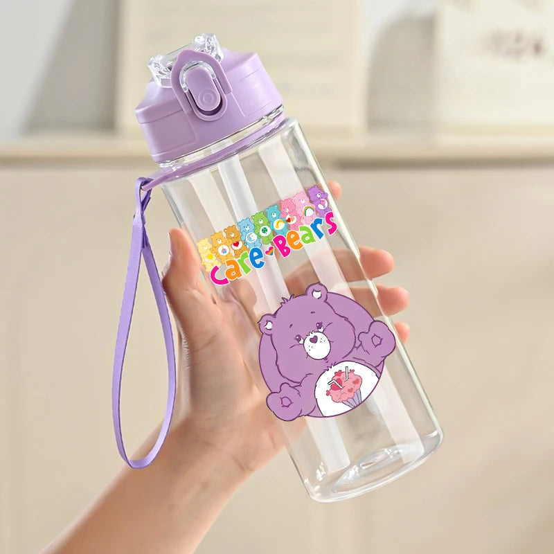 900ml Care Bears Cute Water Bottle with Straw Girls School Plastic Cup