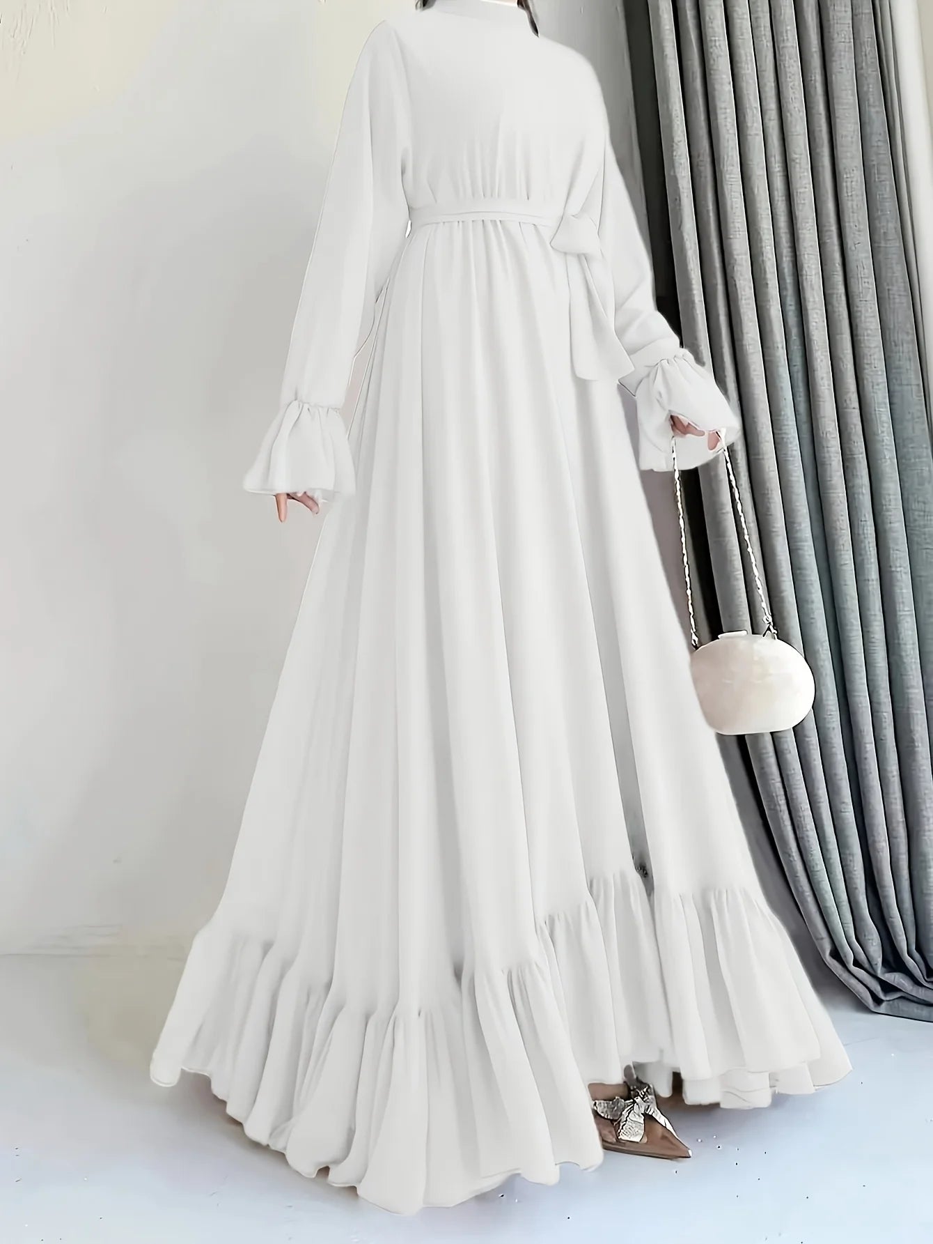 Elegant Solid Color Long Sleeve Dress