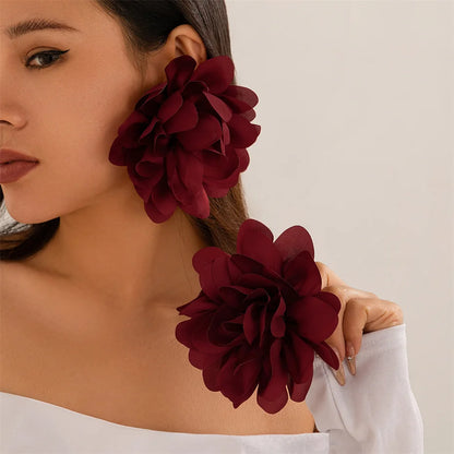 Exaggerated Big Silks Satins Flower Stud Earrings