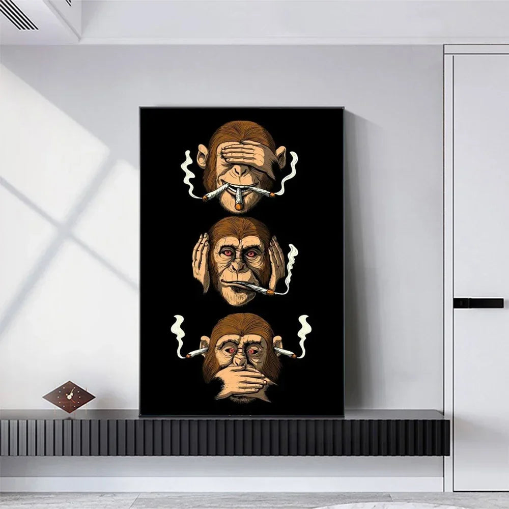 Wall Art Funny Poster Humour Smoking Monkey HD Canvas Print Poster