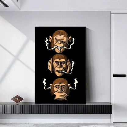 Wall Art Funny Poster Humour Smoking Monkey HD Canvas Print Poster