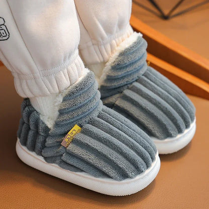 Stripe Plush Slippers Wrap Warm Cotton Shoes