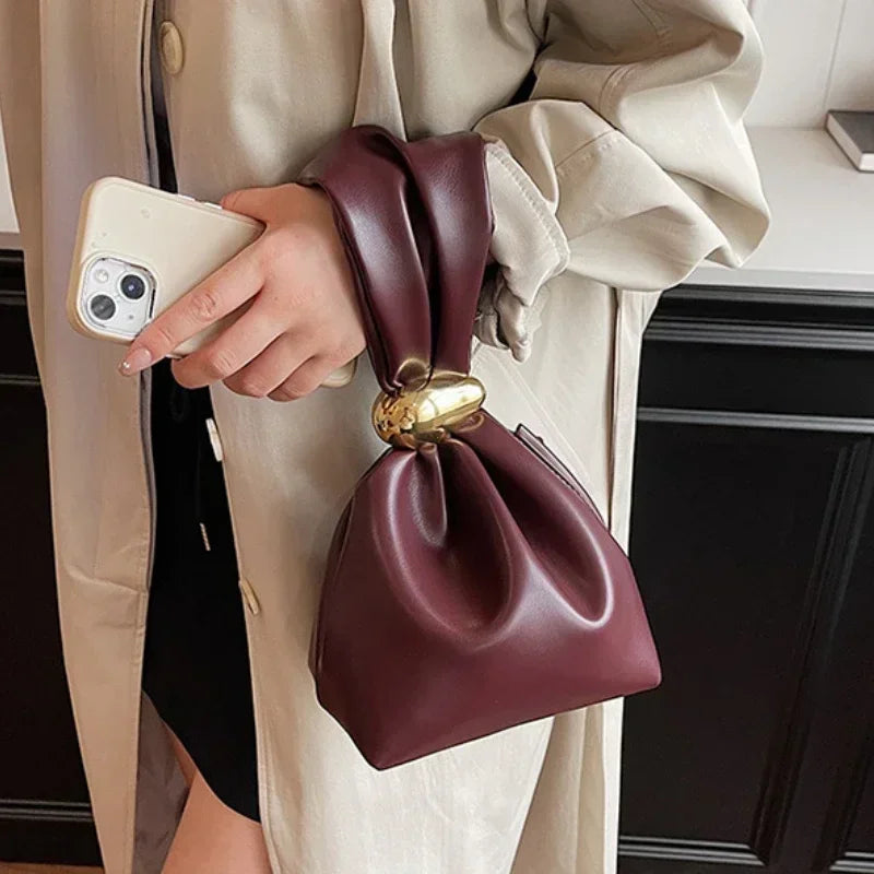 Soft Leather Clutch Luxury Pleated Mini Bucket Pouch Bags